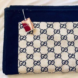Gucci ‘Lido’ Monogram Cotton-Terry Beach Towel – Beige/Navy – Brand New!